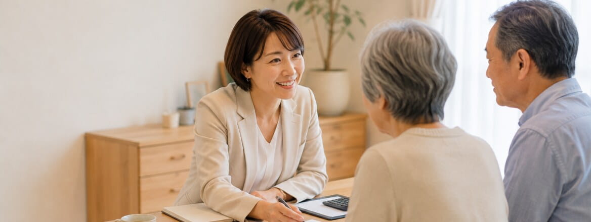 相続の相談をするご家族と税理士