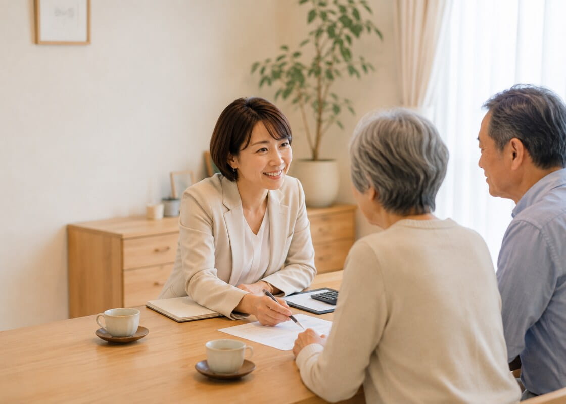 相続の相談をするご家族と税理士