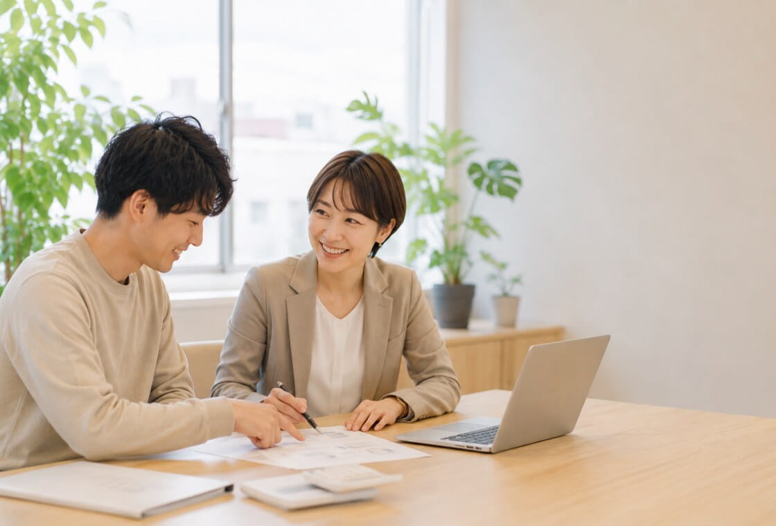 会社設立の相談をするご夫婦と税理士