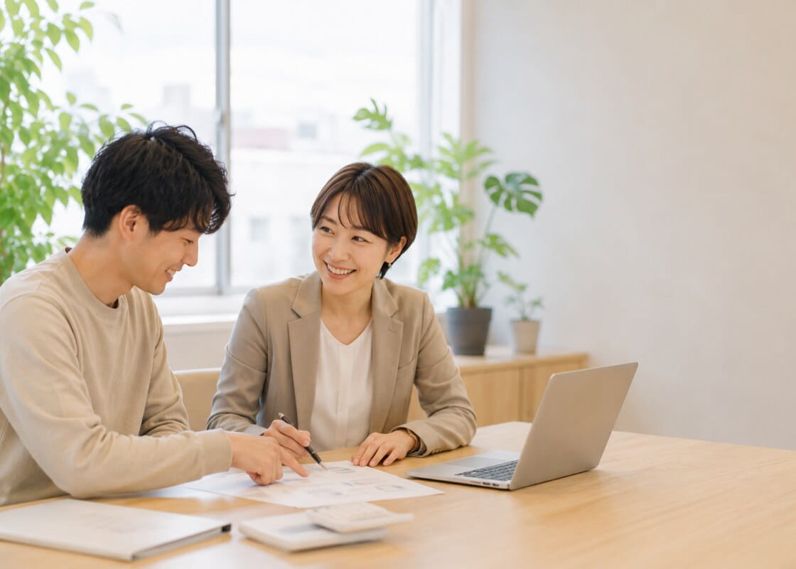 会社設立の相談をするご夫婦と税理士